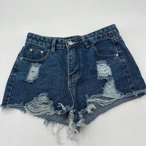 🌺 3/$15 SHEIN Teen Girls Ripped Raw Hem Denim Shorts Size S